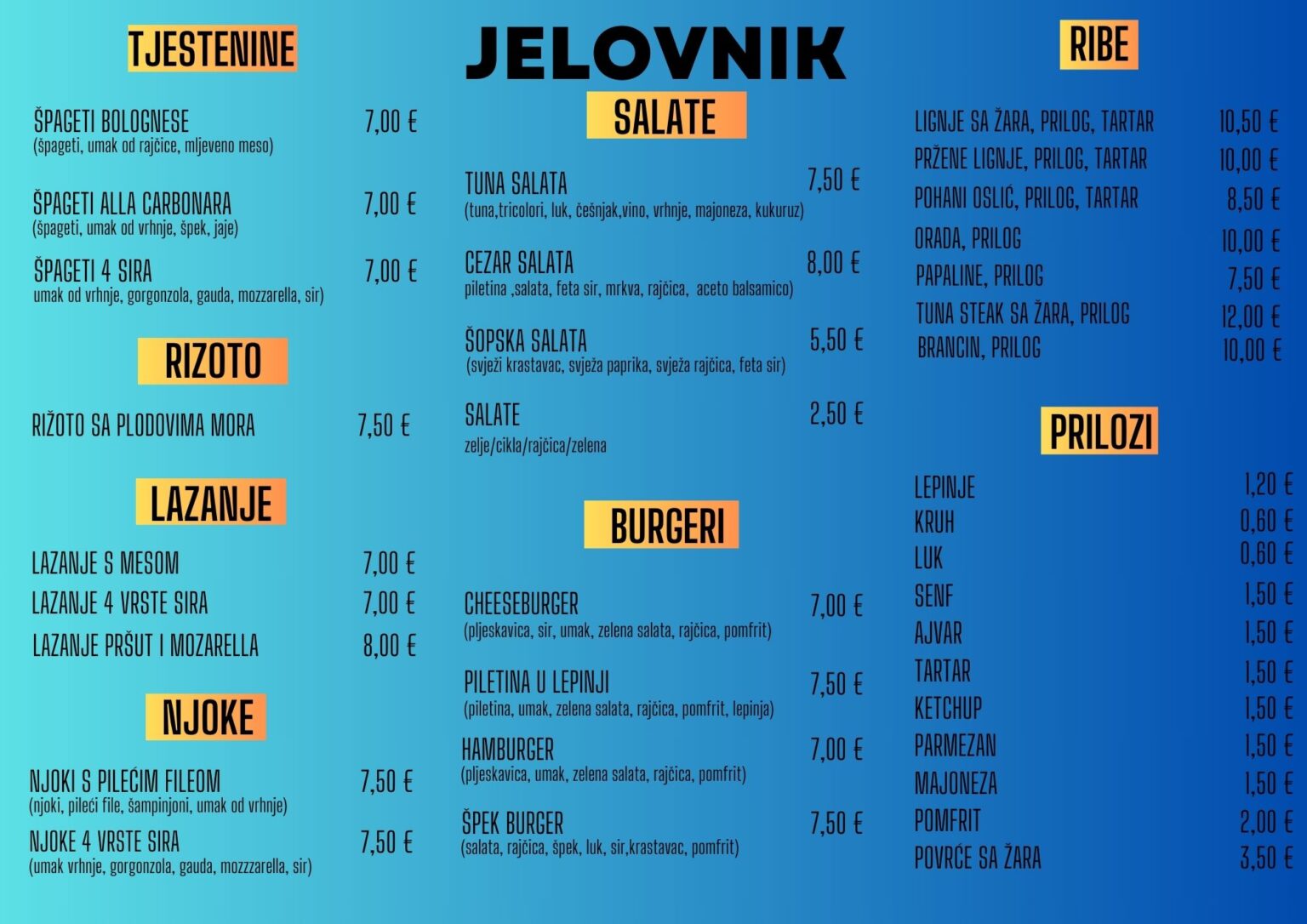 JELOVNIK Catering Bistro Chiara, Zagreb